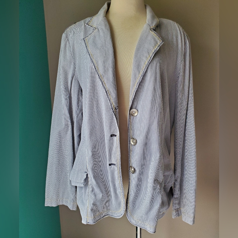 Vintage Chico's Women's Blazer Jacket Button Up Black, White and Yellow Size 3